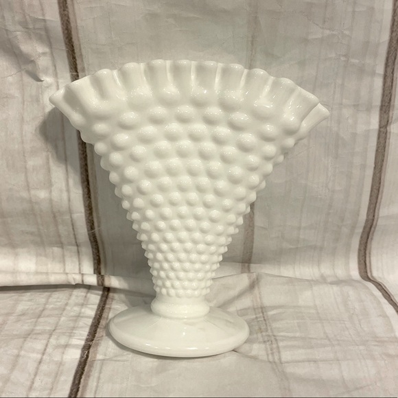 Fenton Other Vintage Fenton Hobnob Milk Glass Fan Shaped Vase